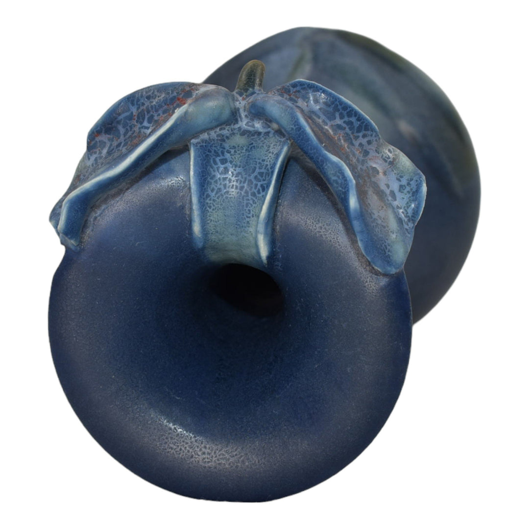 Ephraim Faience 2011 Hand Made Pottery Indigo Blue Moonlit Orchid Vase A05