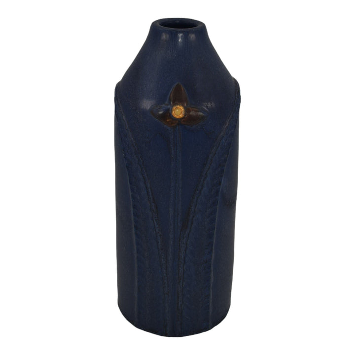 Door Hand Made Pottery Spiderwort And Arches Blue With Purple Buds Ceramic Vase - Just Art Pottery