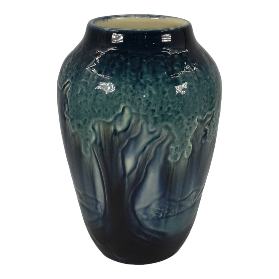 Ephraim Faience 2013 Hand Made Pottery High Glaze Blue Southern Oak Vase G09