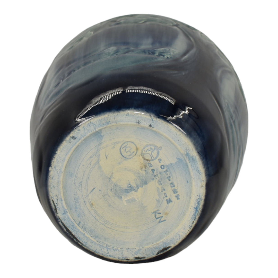 Ephraim Faience 2013 Hand Made Pottery High Glaze Blue Southern Oak Vase G09