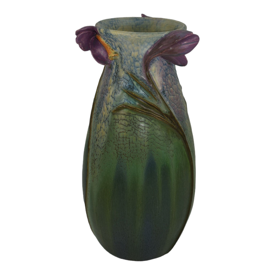 Ephraim Faience 2015 Hand Made Pottery Crocus Blue Green Experimental Vase