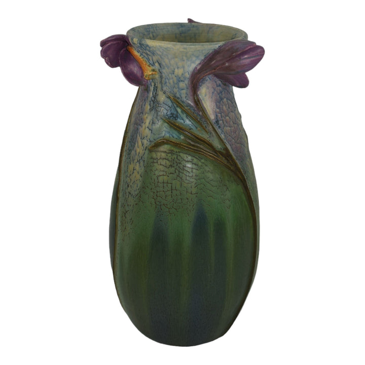 Ephraim Faience 2015 Hand Made Pottery Crocus Blue Green Experimental Vase