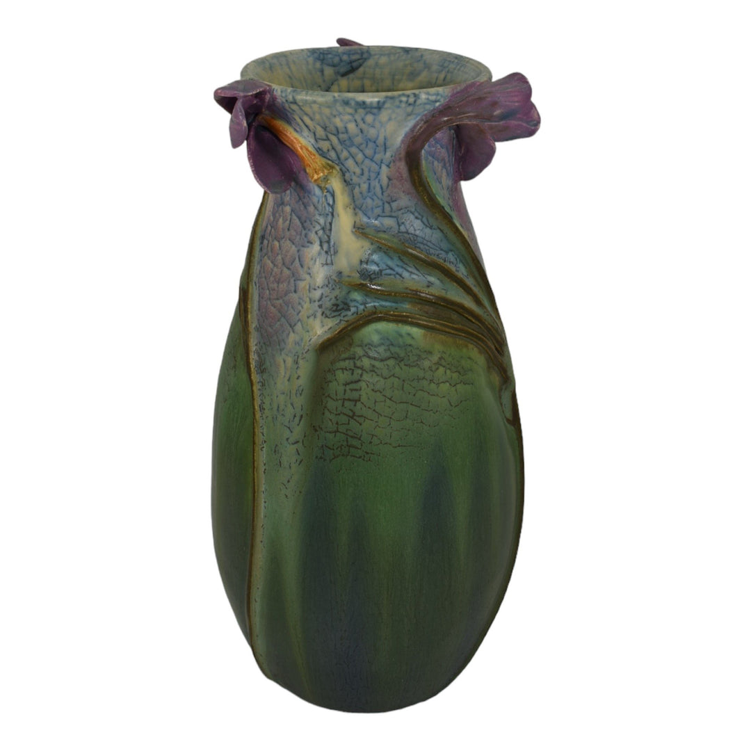 Ephraim Faience 2015 Hand Made Pottery Crocus Blue Green Experimental Vase