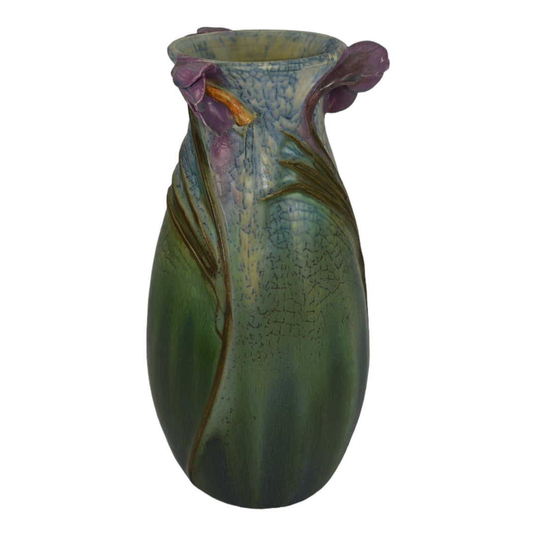 Ephraim Faience 2015 Hand Made Pottery Crocus Blue Green Experimental Vase