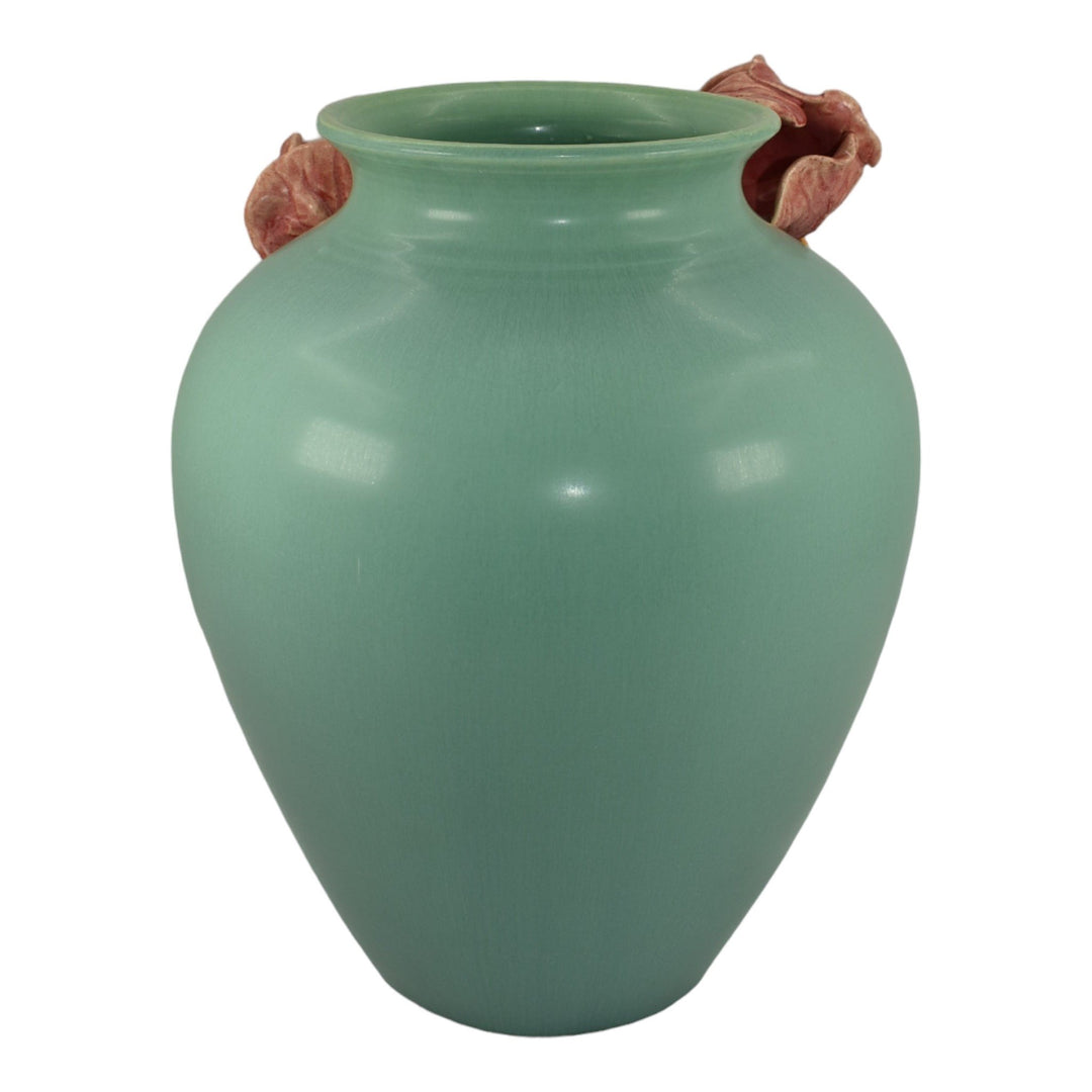 Ephraim Faience 2015 Hand Made Pottery Green With Red Iris Lauras Vase I25