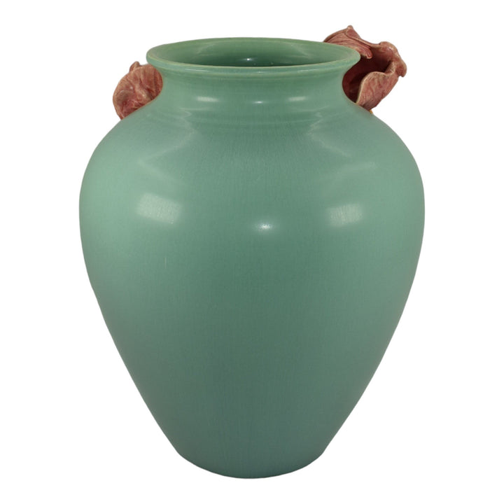 Ephraim Faience 2015 Hand Made Pottery Green With Red Iris Lauras Vase I25