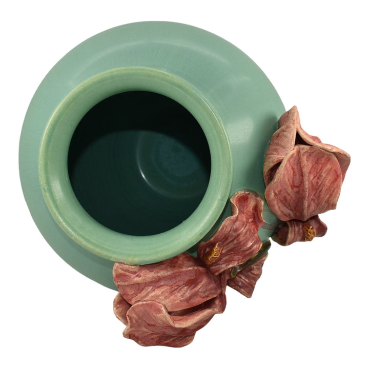 Ephraim Faience 2015 Hand Made Pottery Green With Red Iris Lauras Vase I25