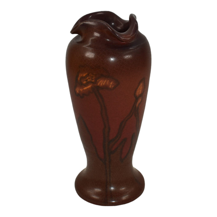 Ephraim Faience 2014 Hand Made Pottery Floral Red Vellum Experimental Vase G10