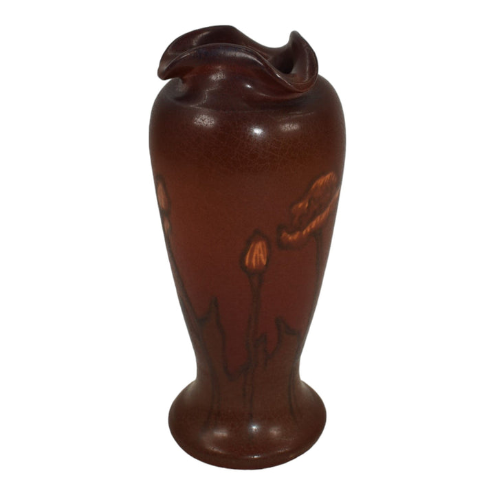 Ephraim Faience 2014 Hand Made Pottery Floral Red Vellum Experimental Vase G10