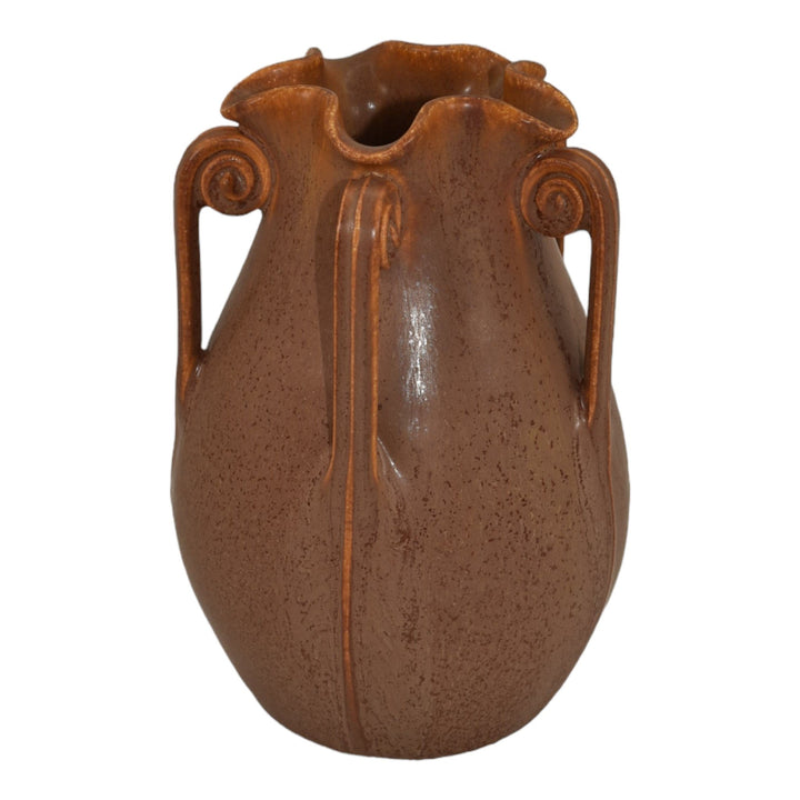 Ephraim Faience 2007 Hand Made Pottery Pumpkin Orange Star Fern Ceramic Vase 514