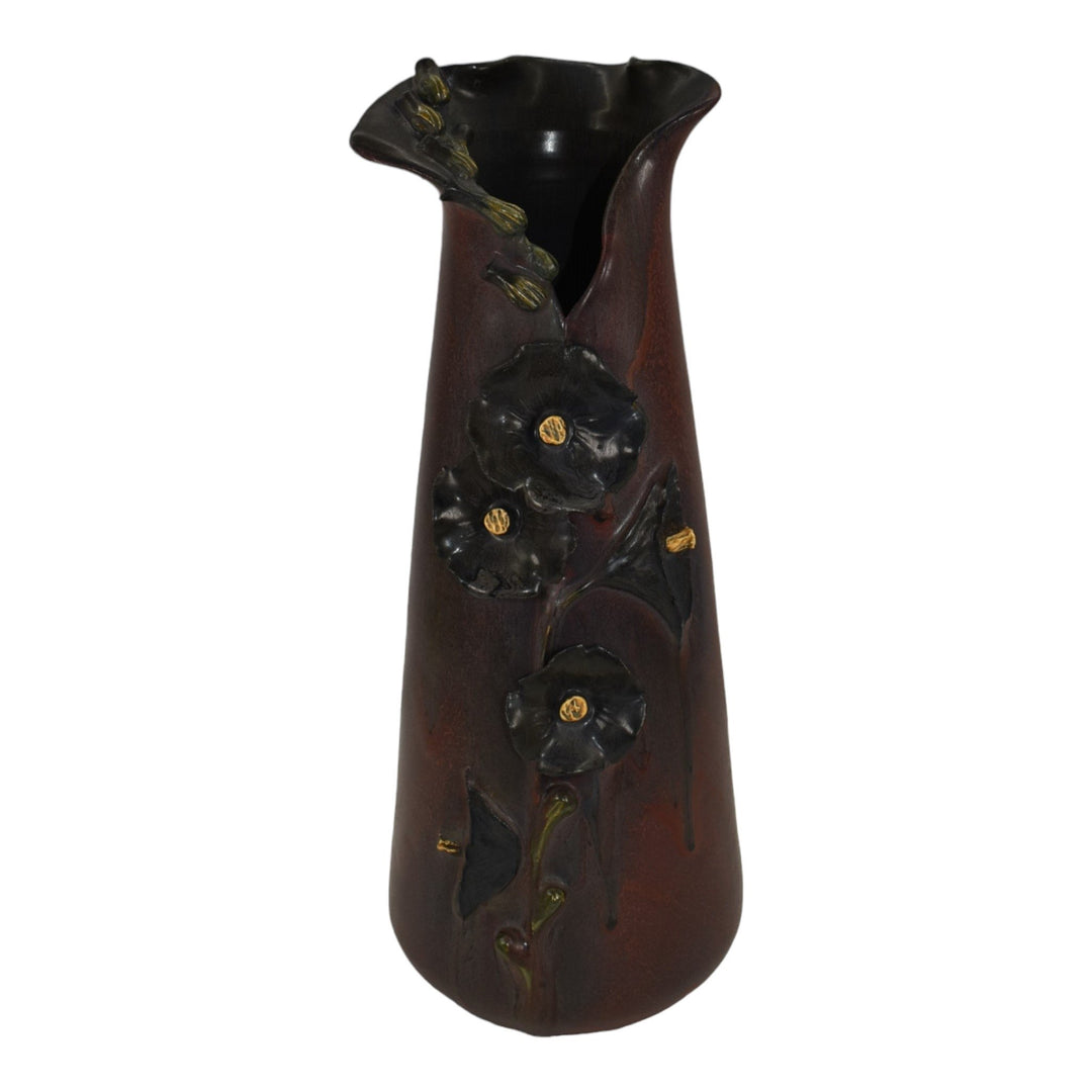 Ephraim Faience Experimental 2014 Hand Made Pottery Hollyhock Ceramic Vase H03 - Just Art Pottery