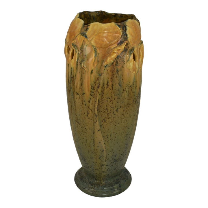 Ephraim Faience 2014 Art Pottery Yellow Iris Experimental Reticulated Vase