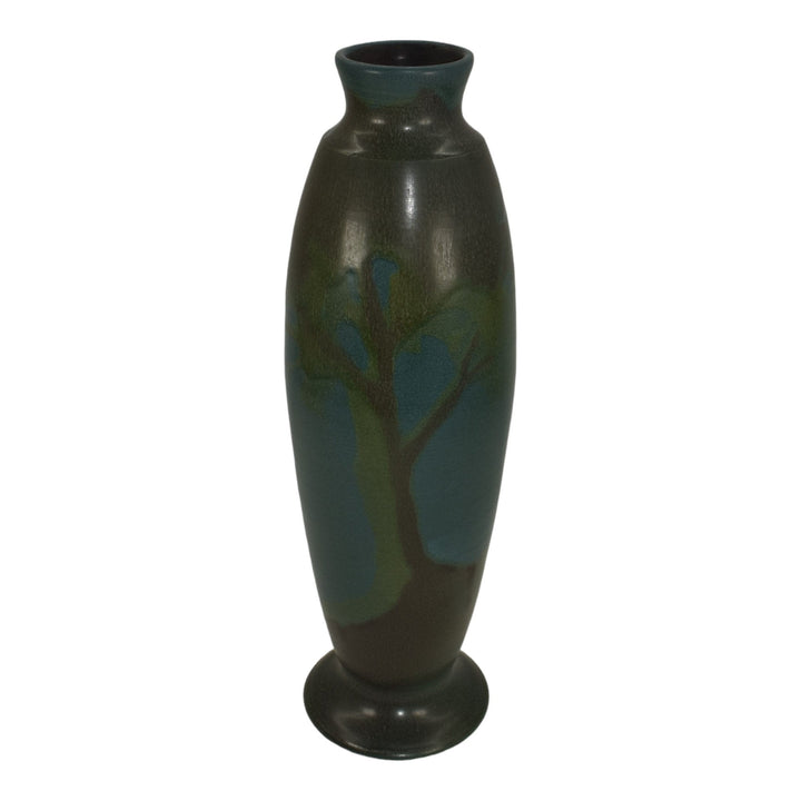 Ephraim Faience 2014 Hand Made Pottery Tall Tree Scenic Blue Experimental Vase - Just Art Pottery