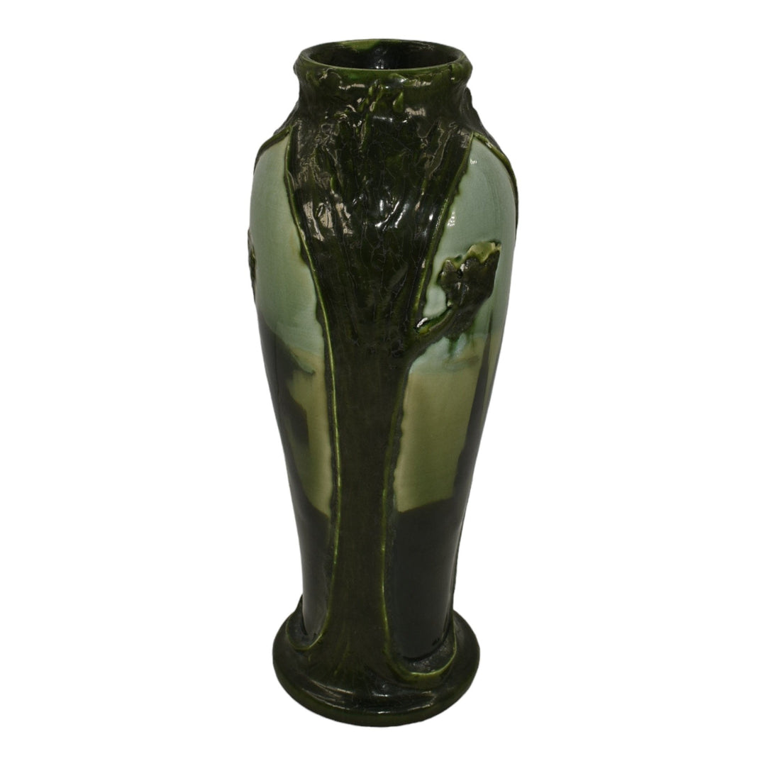 Ephraim Faience 2013 Hand Made Pottery Scenic Panels Green Experimental Vase