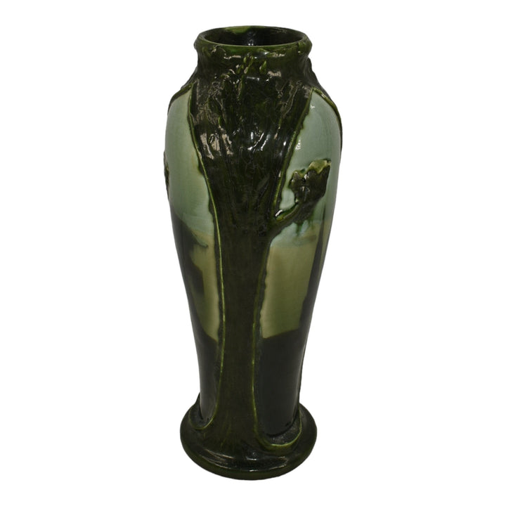 Ephraim Faience 2013 Hand Made Pottery Scenic Panels Green Experimental Vase