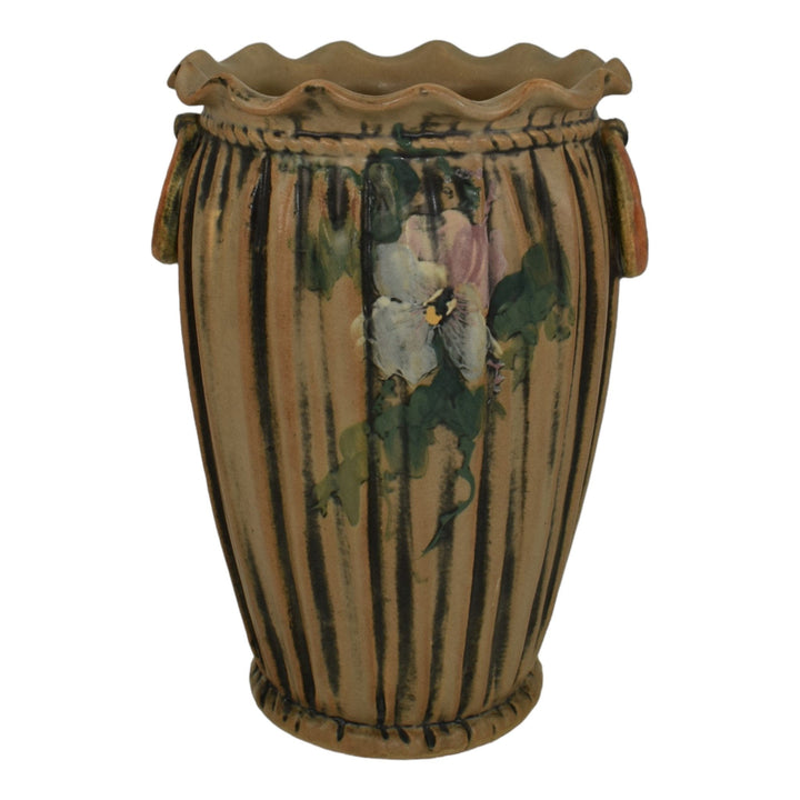 Weller Louella 1915s Vintage Art Pottery Hand Painted Floral Brown Ceramic Vase