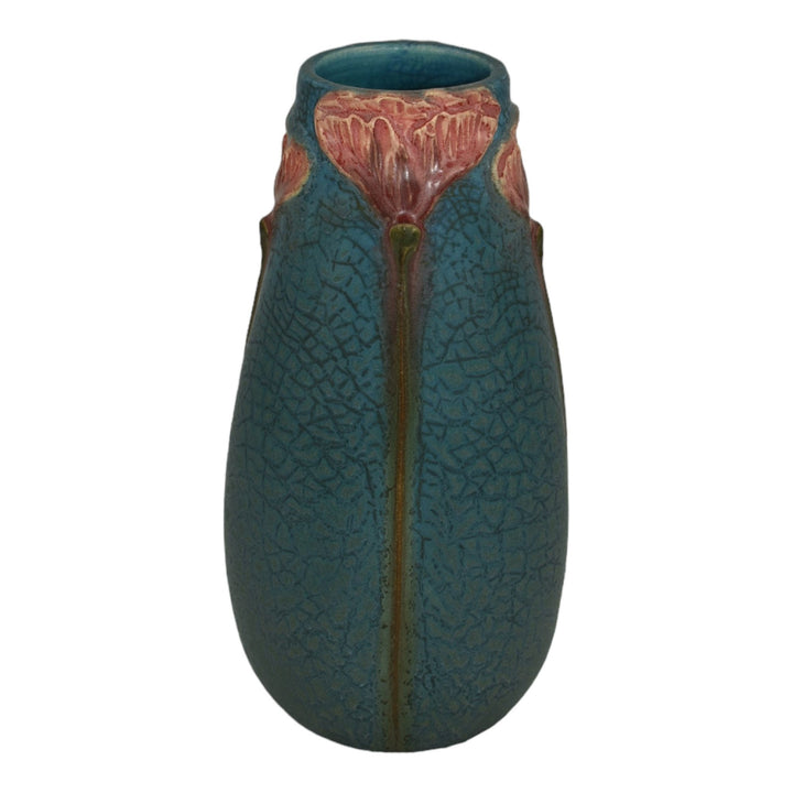 Ephraim Faience 2016 Hand Made Pottery Blue Pacific Poppies Ceramic Bud Vase H18