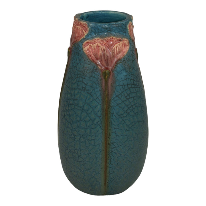 Ephraim Faience 2016 Hand Made Pottery Blue Pacific Poppies Ceramic Bud Vase H18