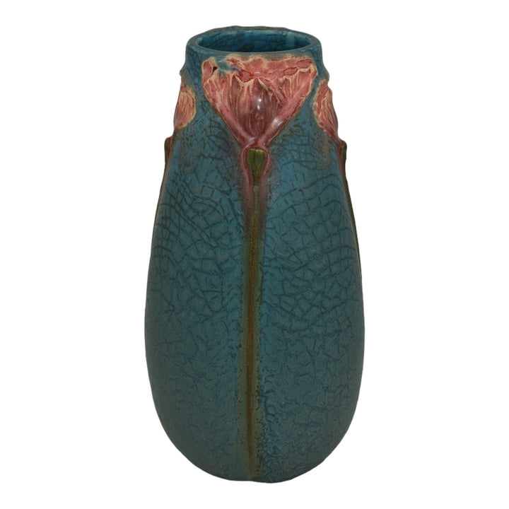 Ephraim Faience 2016 Hand Made Pottery Blue Pacific Poppies Ceramic Bud Vase H18