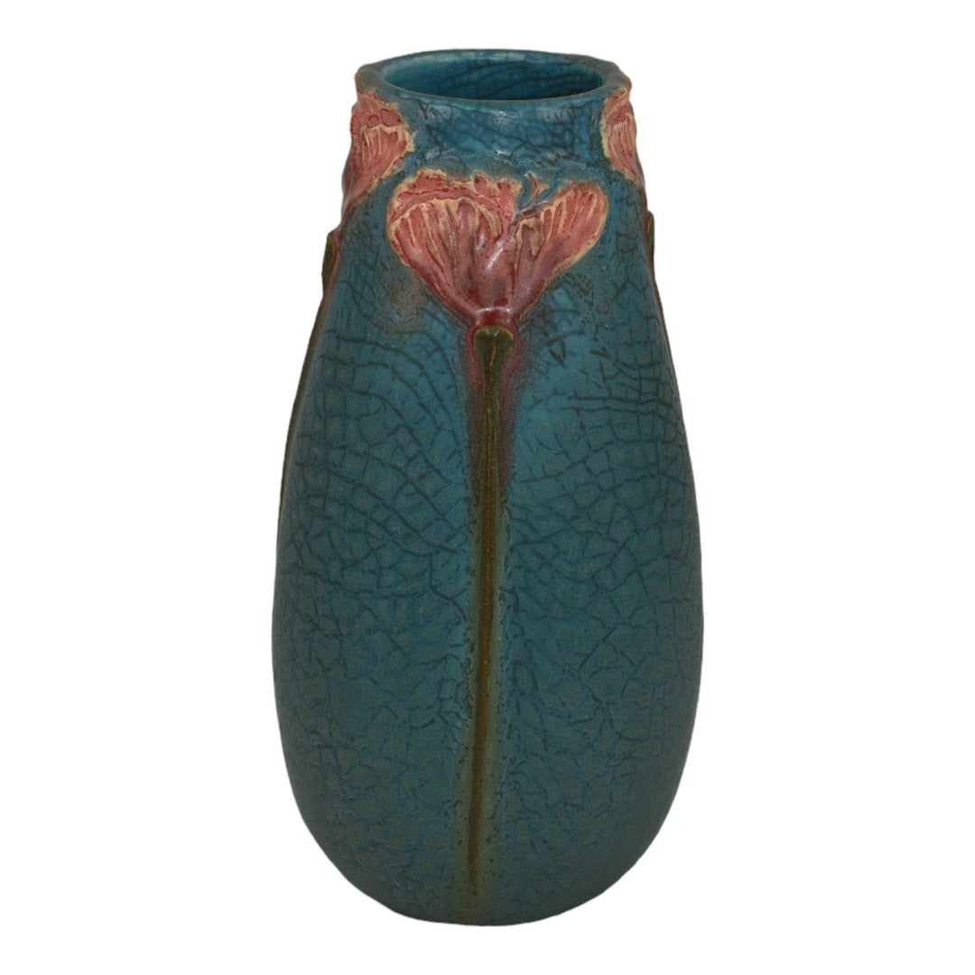 Ephraim Faience 2016 Hand Made Pottery Blue Pacific Poppies Ceramic Bud Vase H18