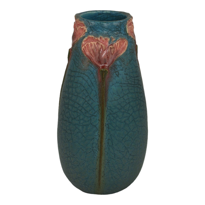 Ephraim Faience 2016 Hand Made Pottery Blue Pacific Poppies Ceramic Bud Vase H18