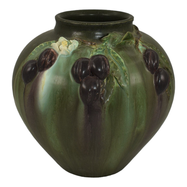 Ephraim Faience 2006 Hand Made Pottery Green Flowering Plum Ceramic Vase 619