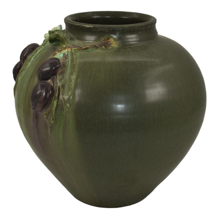 Ephraim Faience 2006 Hand Made Pottery Green Flowering Plum Ceramic Vase 619