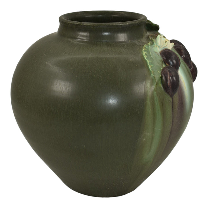 Ephraim Faience 2006 Hand Made Pottery Green Flowering Plum Ceramic Vase 619