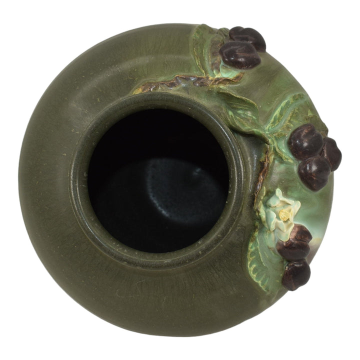 Ephraim Faience 2006 Hand Made Pottery Green Flowering Plum Ceramic Vase 619