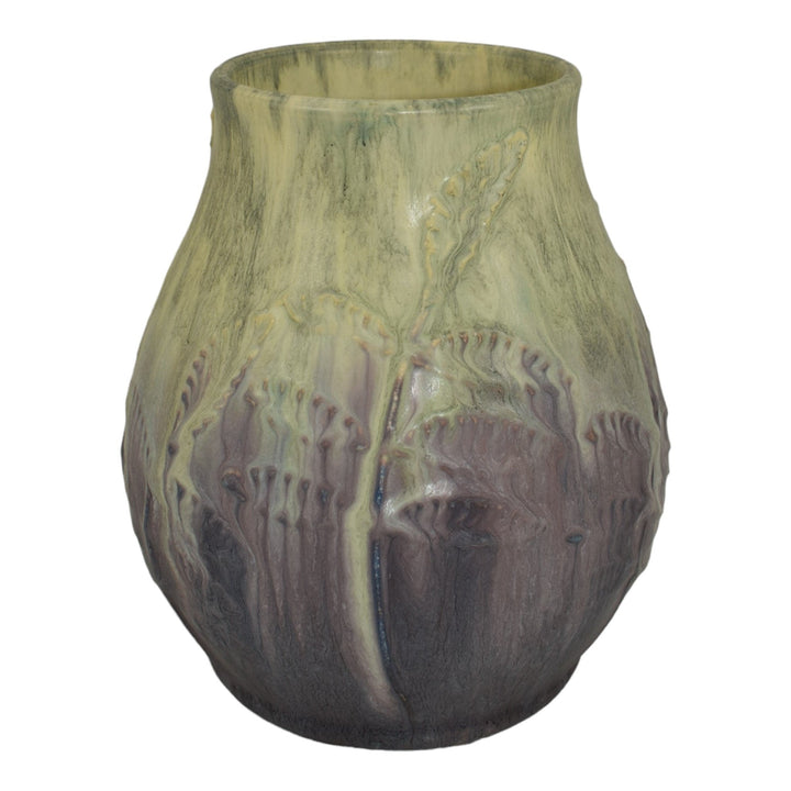 Ephraim Faience 2005 Hand Made Pottery Crystalline Purple Leaves Ceramic Vase