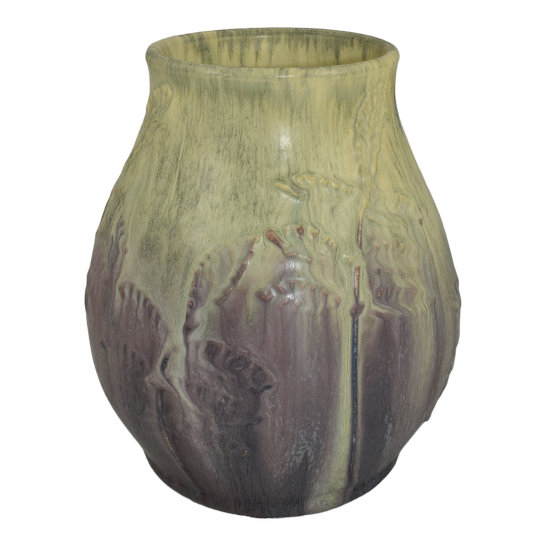Ephraim Faience 2005 Hand Made Pottery Crystalline Purple Leaves Ceramic Vase