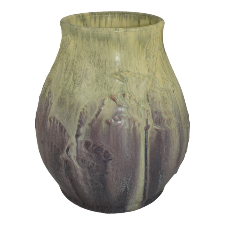 Ephraim Faience 2005 Hand Made Pottery Crystalline Purple Leaves Ceramic Vase