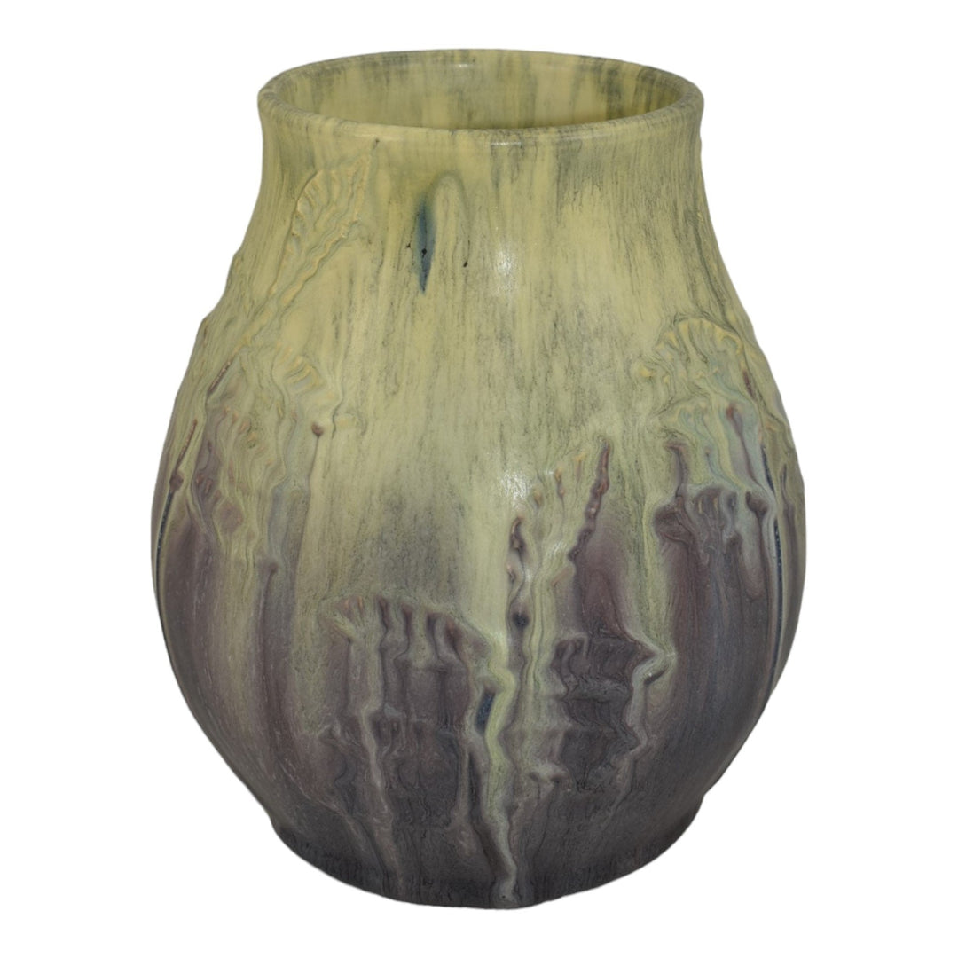 Ephraim Faience 2005 Hand Made Pottery Crystalline Purple Leaves Ceramic Vase