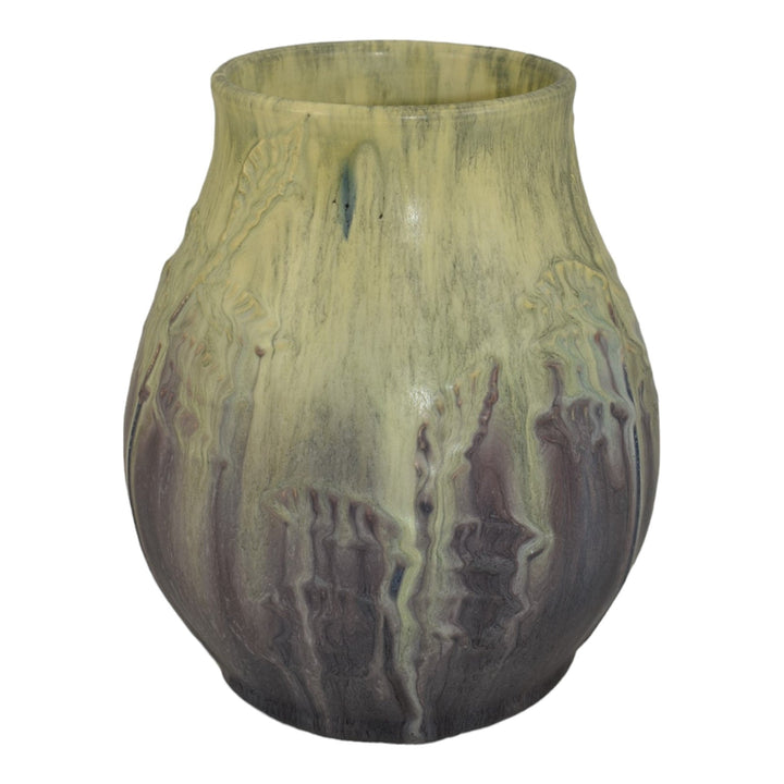 Ephraim Faience 2005 Hand Made Pottery Crystalline Purple Leaves Ceramic Vase