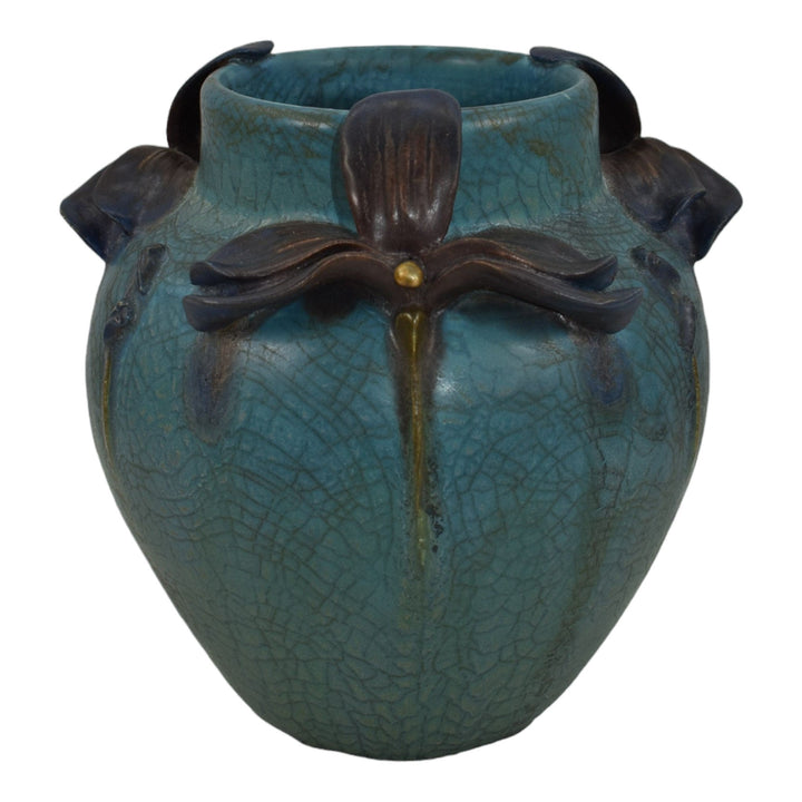 Ephraim Faience 2015 Hand Made Art Pottery Blue Wild Violet Ceramic Vase F06