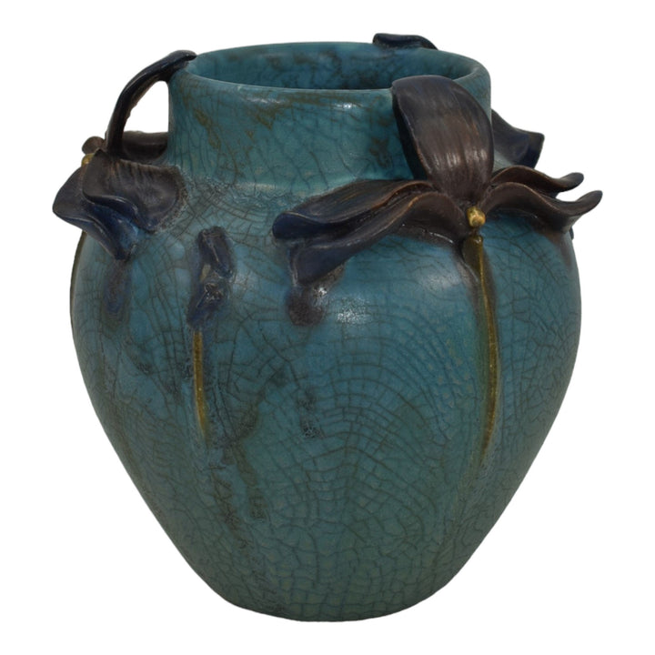 Ephraim Faience 2015 Hand Made Art Pottery Blue Wild Violet Ceramic Vase F06