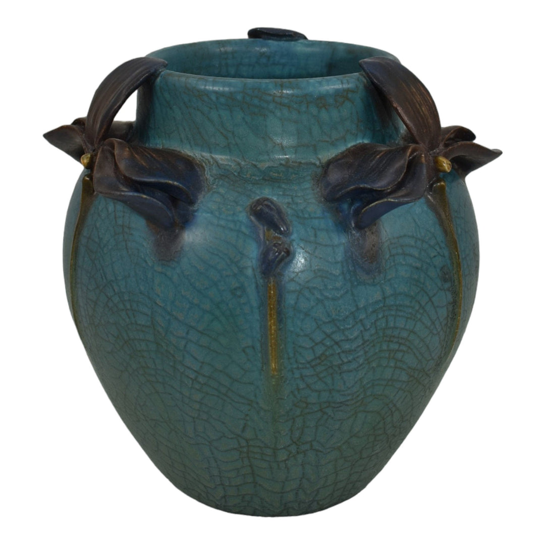 Ephraim Faience 2015 Hand Made Art Pottery Blue Wild Violet Ceramic Vase F06