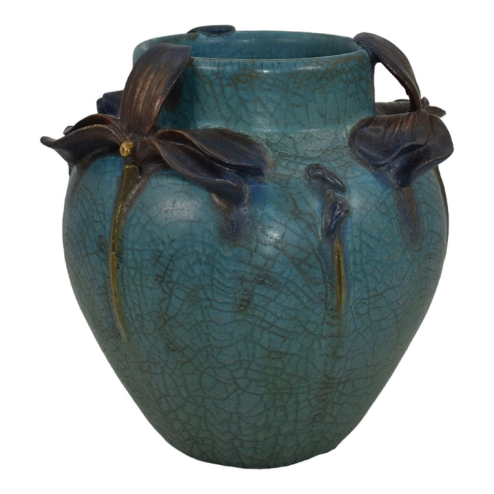 Ephraim Faience 2015 Hand Made Art Pottery Blue Wild Violet Ceramic Vase F06