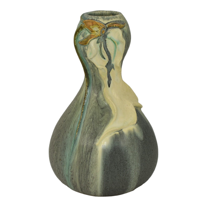 Ephraim Faience 2007 Hand Made Pottery Blue Ghost Orchid Ceramic Vase B16