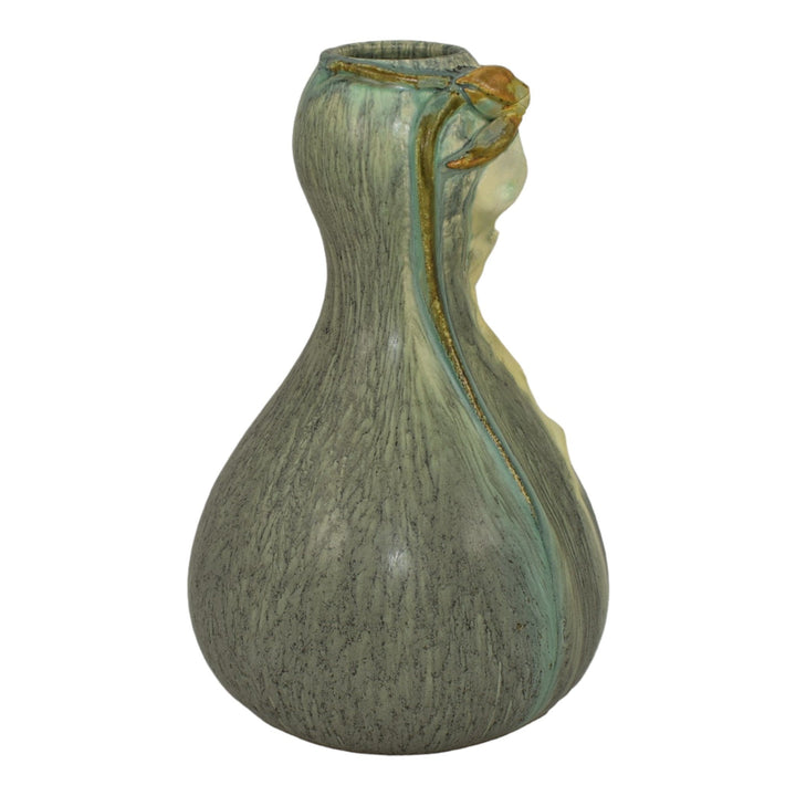 Ephraim Faience 2007 Hand Made Pottery Blue Ghost Orchid Ceramic Vase B16
