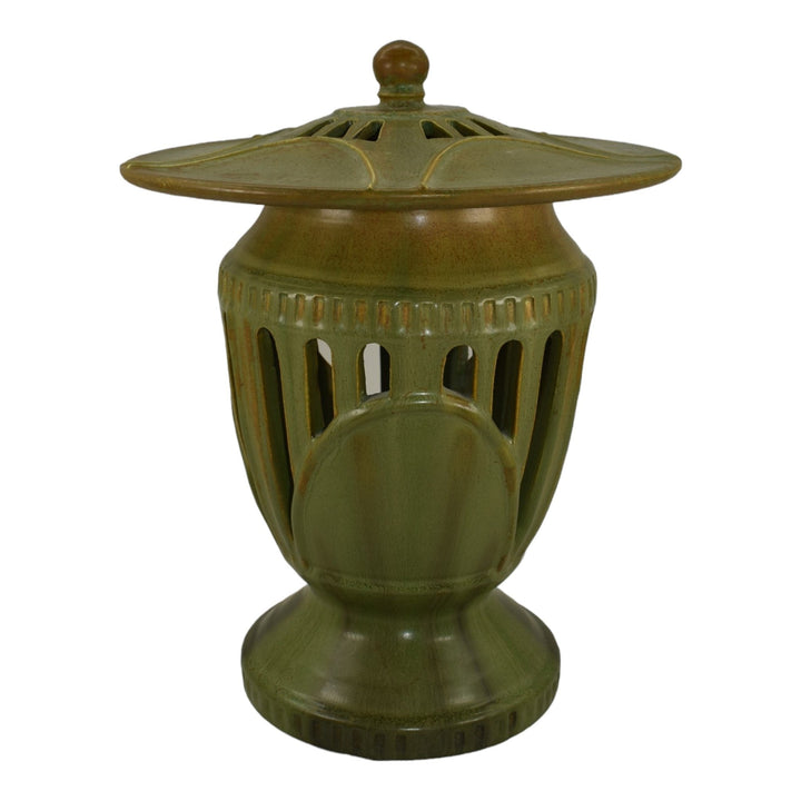 Ephraim Faience 2015 Hand Made Pottery Matte Green Ceramic Journey Lantern H26