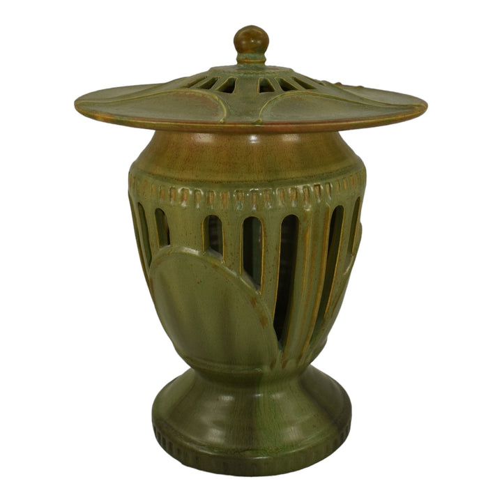 Ephraim Faience 2015 Hand Made Pottery Matte Green Ceramic Journey Lantern H26