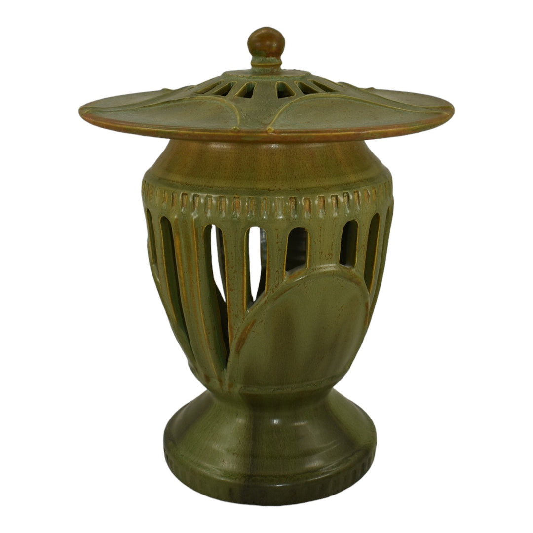 Ephraim Faience 2015 Hand Made Pottery Matte Green Ceramic Journey Lantern H26