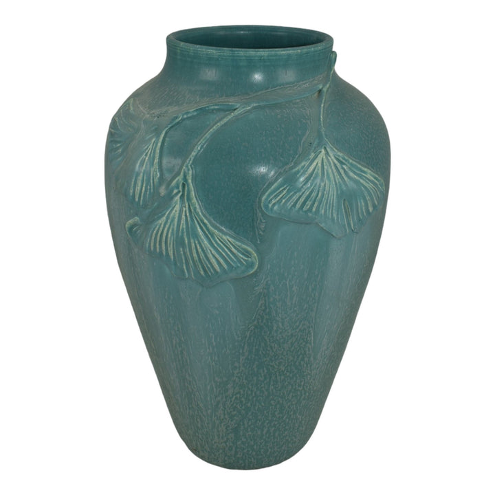 Ephraim Faience 2007 Hand Made Pottery Morris Blue Gingko Ceramic Vase 519