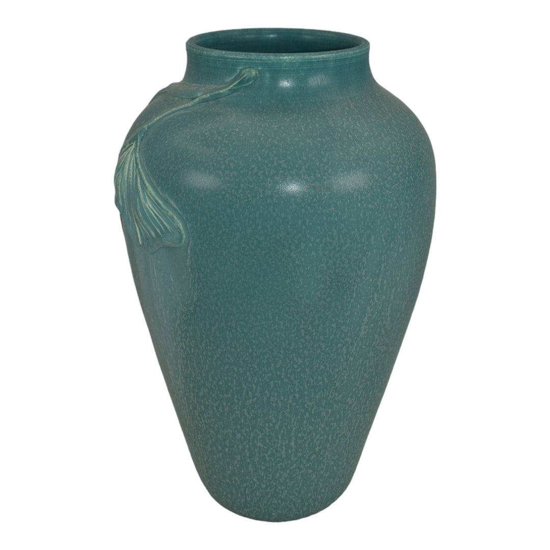 Ephraim Faience 2007 Hand Made Pottery Morris Blue Gingko Ceramic Vase 519