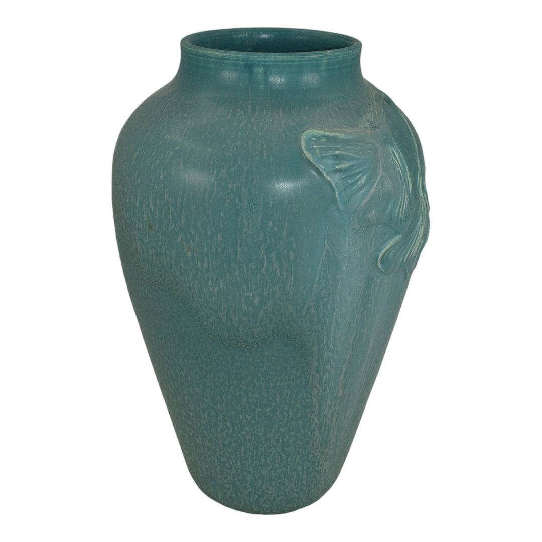 Ephraim Faience 2007 Hand Made Pottery Morris Blue Gingko Ceramic Vase 519