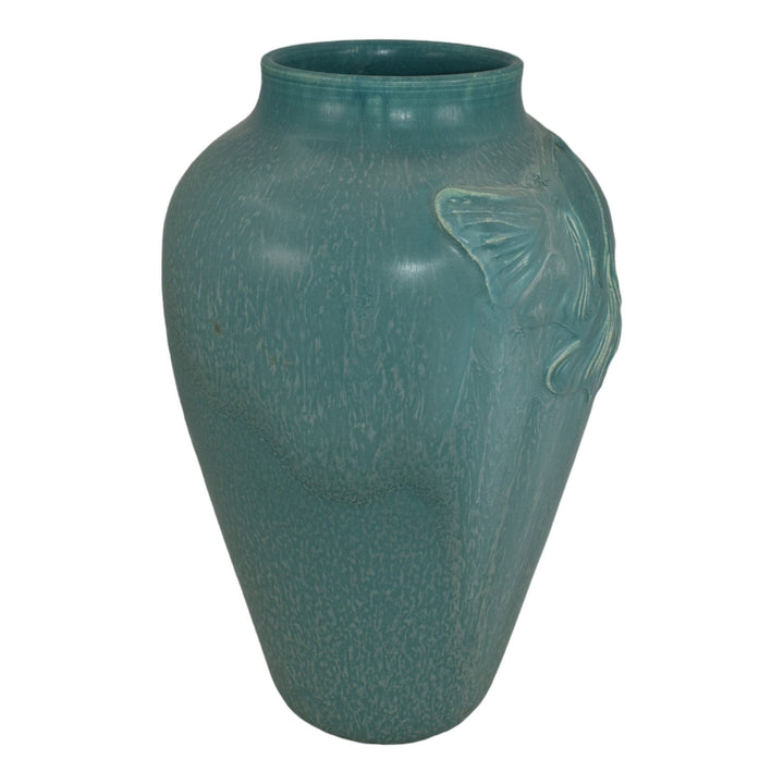 Ephraim Faience 2007 Hand Made Pottery Morris Blue Gingko Ceramic Vase 519
