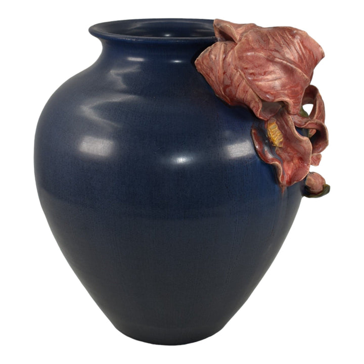 Ephraim Faience 2016 Hand Made Pottery Blue With Red Iris Lauras Vase I25