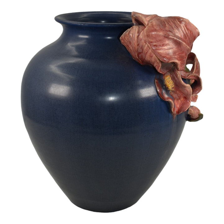 Ephraim Faience 2016 Hand Made Pottery Blue With Red Iris Lauras Vase I25