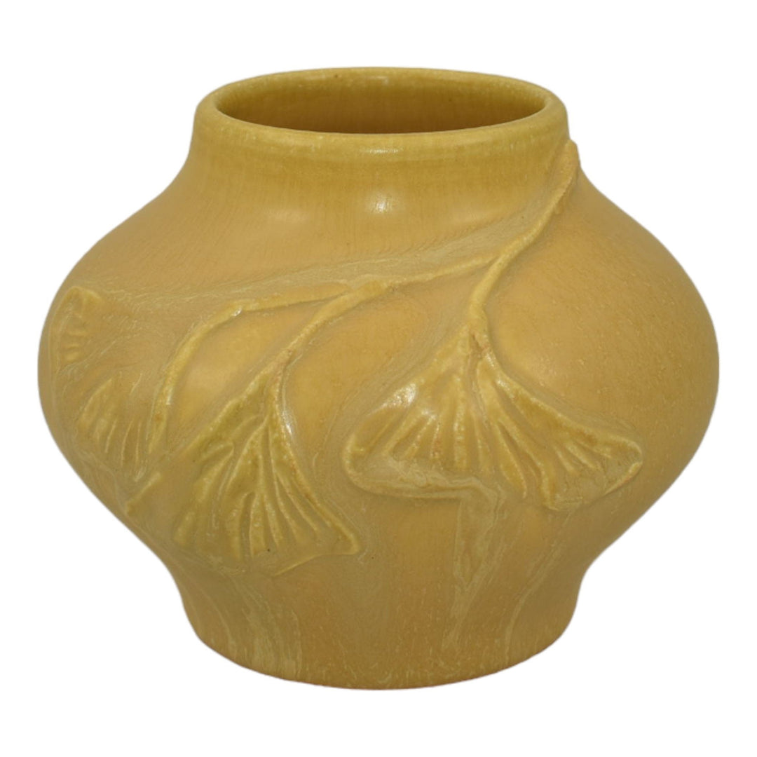 Ephraim Faience 2008 Hand Made Pottery Yellow Ginkgo Leaf Experimental Vase